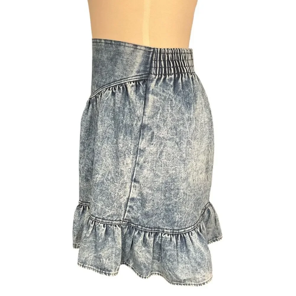 Vintage V.I.G. Sport Denim Mini Skirt Ruffle Hem 90s Acid Wash USA Size 7 Y2K - Picture 4 of 9
